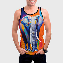 Майка-безрукавка мужская Слон красочный, цвет: 3D-черный — фото 2