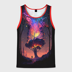 Майка-безрукавка мужская Огненное дерево в звездном лесу, цвет: 3D-красный