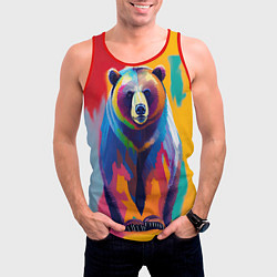 Майка-безрукавка мужская Медведь красочный, цвет: 3D-красный — фото 2