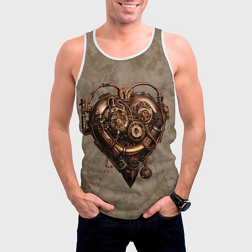 Мужская майка без рукавов Стимпанк сердце / 3D-Белый – фото 3