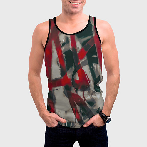 Мужская майка без рукавов Красное граффити / 3D-Черный – фото 3