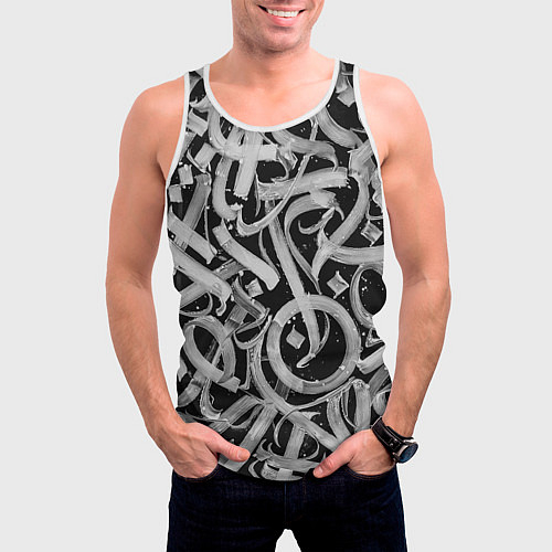 Мужская майка без рукавов Черно-белая каллиграфия / 3D-Белый – фото 3