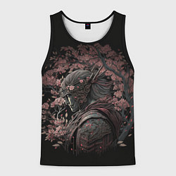 Майка-безрукавка мужская Самурай среди ветвей цветущей сакуры, цвет: 3D-черный