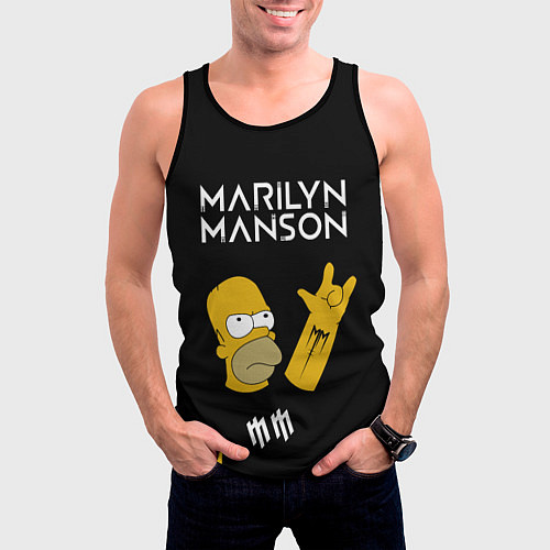Мужская майка без рукавов Marilyn Manson Гомер Симпсон рокер / 3D-Черный – фото 3