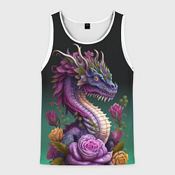 Майка-безрукавка мужская Неоновый дракон с цветами, цвет: 3D-белый