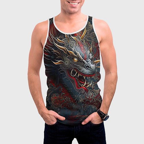 Мужская майка без рукавов Дракон Irezumi / 3D-Белый – фото 3