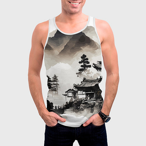 Мужская майка без рукавов Японская деревушка / 3D-Белый – фото 3
