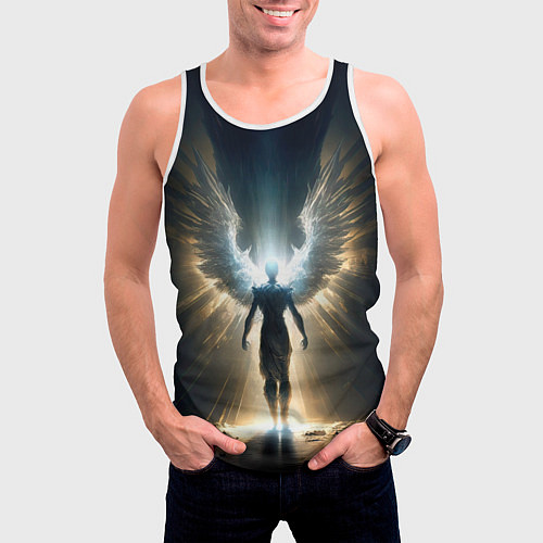 Мужская майка без рукавов Парящий мужчина ангел / 3D-Белый – фото 3