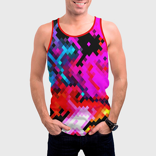 Мужская майка без рукавов Pixel neon mosaic / 3D-Красный – фото 3