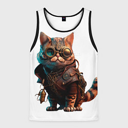 Майка-безрукавка мужская Стимпанк кот в очках, цвет: 3D-черный