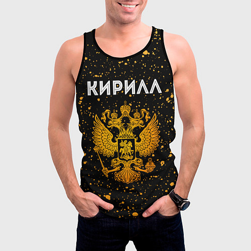 Мужская майка без рукавов Кирилл и зологой герб РФ / 3D-Черный – фото 3