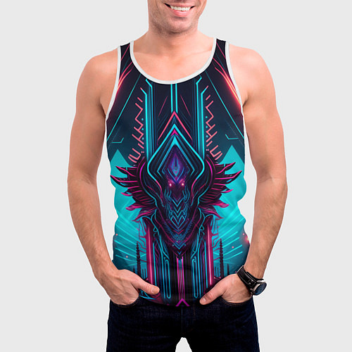 Мужская майка без рукавов Кибернетический узор дракона / 3D-Белый – фото 3