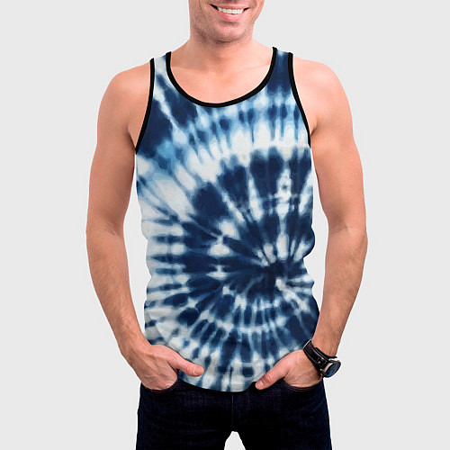 Мужская майка без рукавов Эффект тай дай - размытый синий узор / 3D-Черный – фото 3