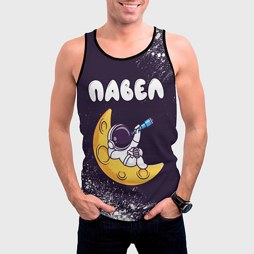 Мужская майка без рукавов Павел космонавт отдыхает на Луне / 3D-Черный – фото 3