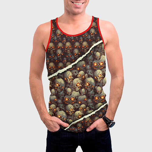 Мужская майка без рукавов Россыпь черепков / 3D-Красный – фото 3