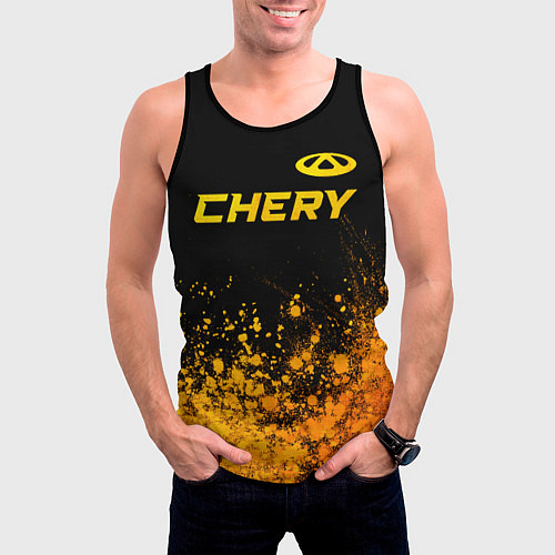 Мужская майка без рукавов Chery - gold gradient: символ сверху / 3D-Черный – фото 3