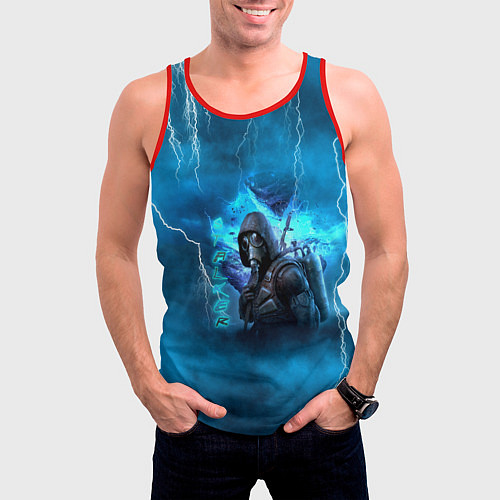 Мужская майка без рукавов Stalker sky art blue / 3D-Красный – фото 3