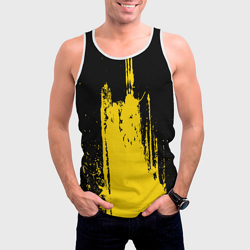 Мужская майка без рукавов Фонтан бурлящей желтой краски / 3D-Белый – фото 3