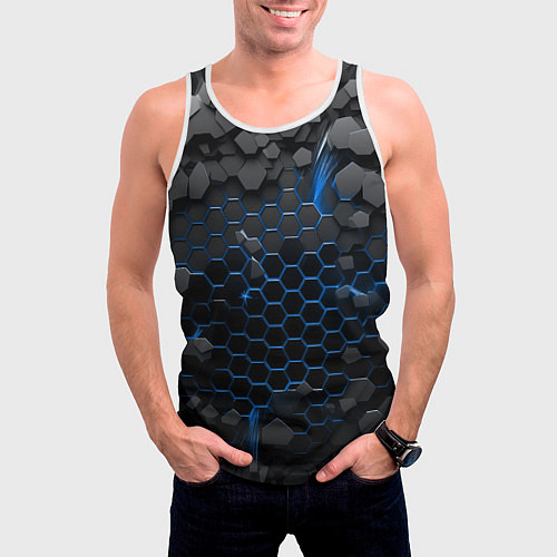 Мужская майка без рукавов Взрыв синих плит / 3D-Белый – фото 3