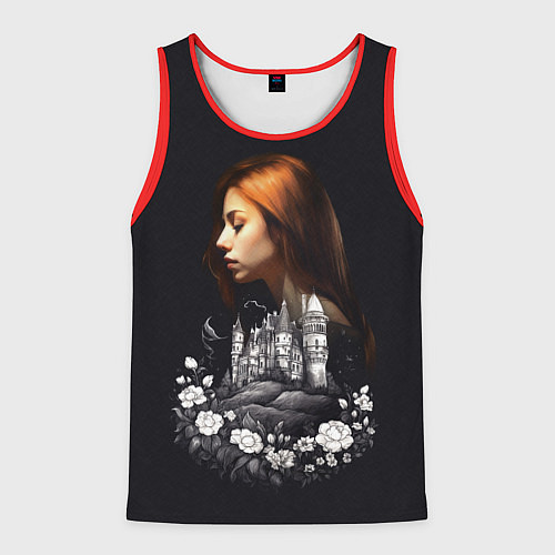 Мужская майка без рукавов Воспоминания о любви Девушка цветы и замок / 3D-Красный – фото 1