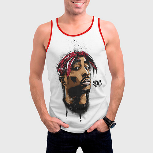 Мужская майка без рукавов 2Pac - Тупак Шакур / 3D-Красный – фото 3