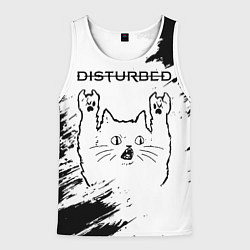 Майка-безрукавка мужская Disturbed рок кот на светлом фоне, цвет: 3D-белый