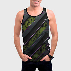 Майка-безрукавка мужская Текстура с зелеными вставками, цвет: 3D-черный — фото 2