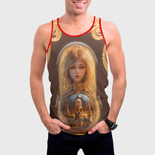 Мужская майка без рукавов Матрёшка девочка / 3D-Красный – фото 3
