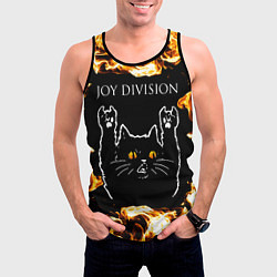 Майка-безрукавка мужская Joy Division рок кот и огонь, цвет: 3D-черный — фото 2