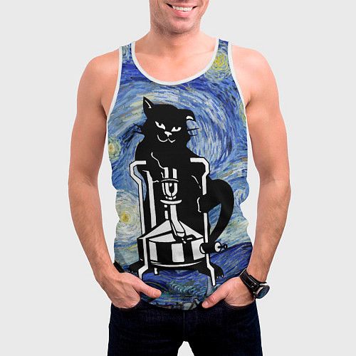 Мужская майка без рукавов Кот Бегемот на примусе в Звездной ночи / 3D-Белый – фото 3
