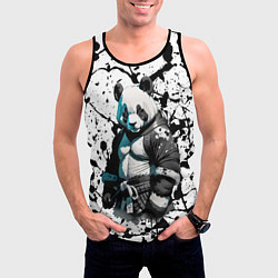Майка-безрукавка мужская Panda samurai on the background of blots, цвет: 3D-черный — фото 2