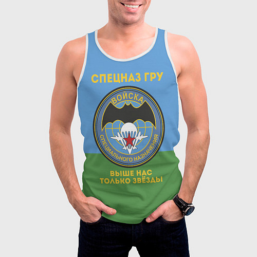 Мужская майка без рукавов Спецназ ГРУ - десантник / 3D-Белый – фото 3