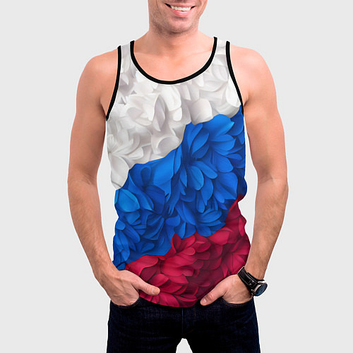 Мужская майка без рукавов Флаг России из цветов / 3D-Черный – фото 3