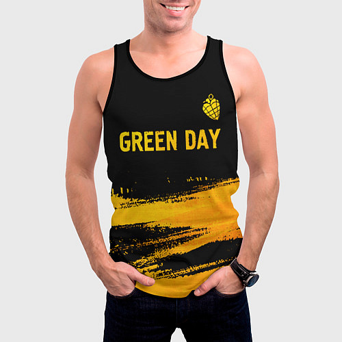 Мужская майка без рукавов Green Day - gold gradient: символ сверху / 3D-Черный – фото 3