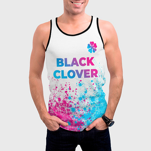 Мужская майка без рукавов Black Clover neon gradient style: символ сверху / 3D-Черный – фото 3