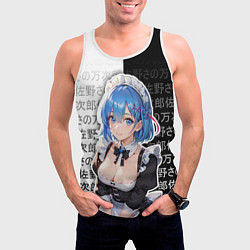 Майка-безрукавка мужская Рем - re zero - иероглифы, цвет: 3D-белый — фото 2