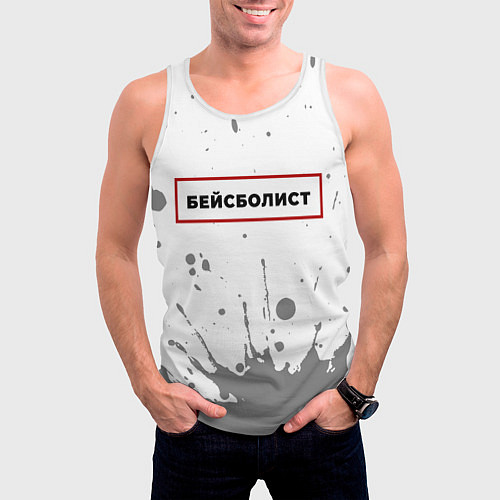 Мужская майка без рукавов Бейсболист в рамке красного цвета / 3D-Белый – фото 3