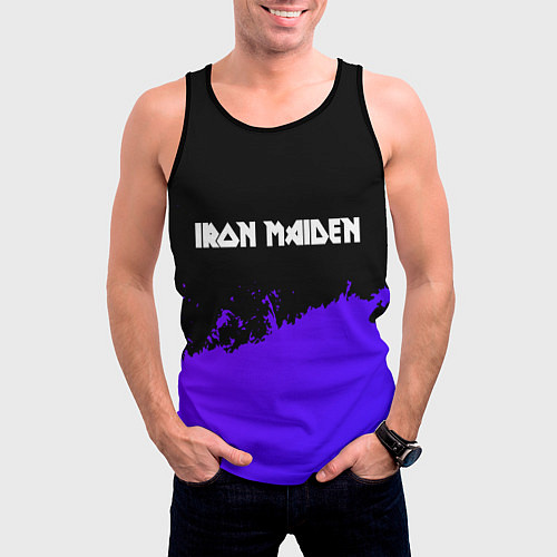 Мужская майка без рукавов Iron Maiden purple grunge / 3D-Черный – фото 3