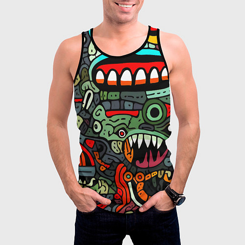 Мужская майка без рукавов Монстры в зеленом и оранжевом - нейросеть / 3D-Черный – фото 3
