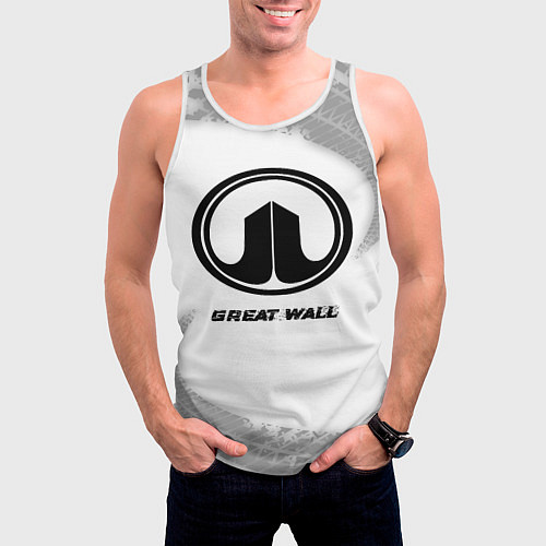 Мужская майка без рукавов Great Wall speed на светлом фоне со следами шин / 3D-Белый – фото 3
