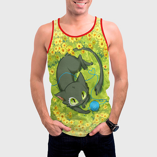 Мужская майка без рукавов Судзумэ закрывающая двери: котик с клубком / 3D-Красный – фото 3