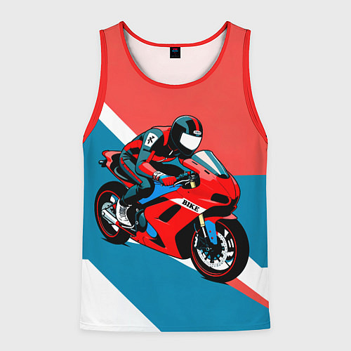 Мужская майка без рукавов Нарисованный мотоциклист / 3D-Красный – фото 1