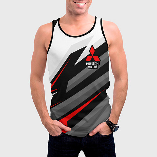 Мужская майка без рукавов Mitsubishi motors - красная линия / 3D-Черный – фото 3