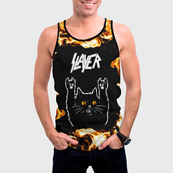 Майка-безрукавка мужская Slayer рок кот и огонь, цвет: 3D-черный — фото 2