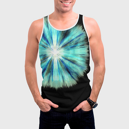 Мужская майка без рукавов Тай-дай бирюзовый круг / 3D-Белый – фото 3
