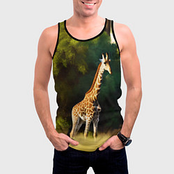 Майка-безрукавка мужская Жираф на фоне деревьев, цвет: 3D-черный — фото 2