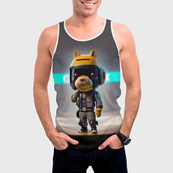 Майка-безрукавка мужская Малютка-капибара - нейросеть - киберпанк, цвет: 3D-белый — фото 2