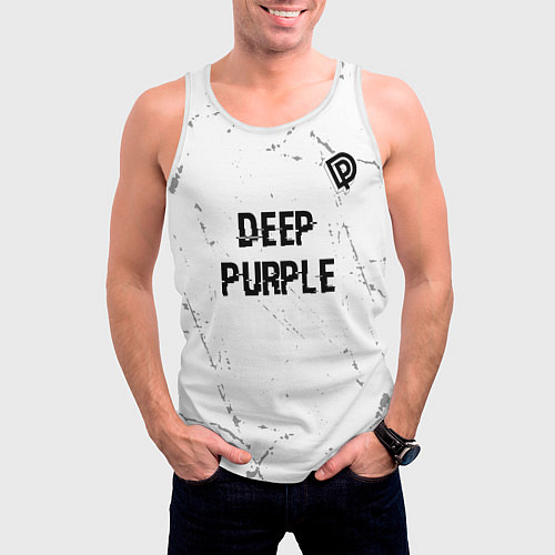 Мужская майка без рукавов Deep Purple glitch на светлом фоне: символ сверху / 3D-Белый – фото 3