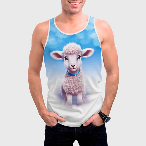 Мужская майка без рукавов Ягнёнок / 3D-Белый – фото 3