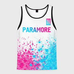 Майка-безрукавка мужская Paramore neon gradient style: символ сверху, цвет: 3D-черный